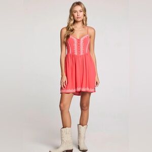 Saltwater Luxe Rayna Embroidered Mini Dress - Ruby